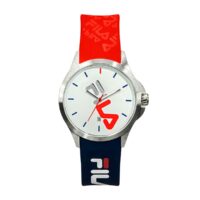 Montre Fila 38-181-005 - Quartz avec date Boitier rond en acier inoxydable Cadran blanc Bracelet bleu et rouge en silicone Homme