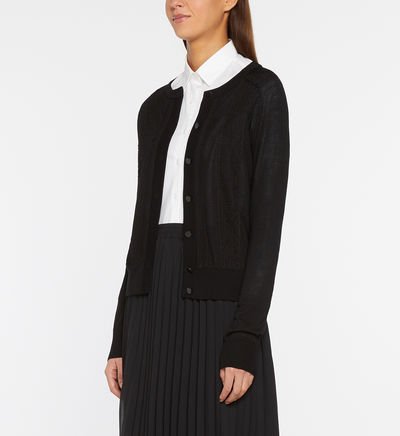 Gilet Nadya court droit en laine bandes en dentelle Noir Pablo Gilet Nadya court droit en laine bandes en dentelle Noir Pablo