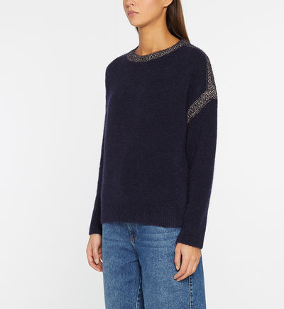 Pull ample en maille galons fantaisies Bleu Pablo Pull ample en maille galons fantaisies Bleu Pablo