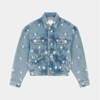 Veste en coton jean fleurs brodées Bleu Sandro