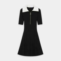 Robe courte Roseta maille côtelée col zippé Noir Maje