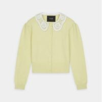 Cardigan Matisson cachemire femme col en guipure Jaune Maje