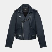 Blouson en cuir Basalto détails matelassés Bleu Maje