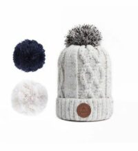 Bonnet à Pompons Interchangeables Jus de Pomme Crème Beige Cabaïa