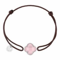 Bracelet or blanc quartz rose poudré trèfle Gris Morganne Bello