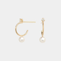 Demi-créoles en or diamant et perle Jaune Zoe Chicco