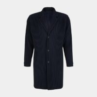 Manteau mi long droit plissé Bleu Homme Plissé