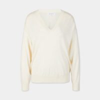 Pull Agnès ample laine et soie col V Beige Jodhpur
