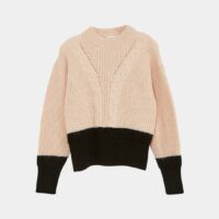 Pull court bicolore maille ajourée Beige Indee