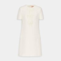 Robe brodée en crêpe couture Blanc Valentino