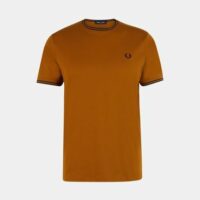 T-shirt droit liseré rayé jersey coton Marron Fred Perry