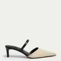 Mules en raphia à talons bobines et bout pointu