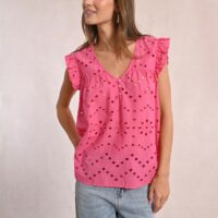 Blouse brodée manches courtes col V - Molly Bracken