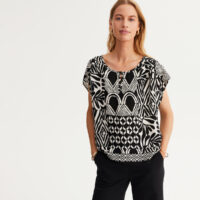 Blouse col rond imprimé ethnique manches courtes - Anne Weyburn