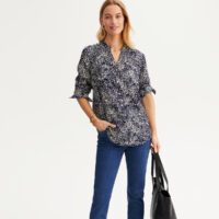 Blouse imprimée col tunisien manches longues - Anne Weyburn