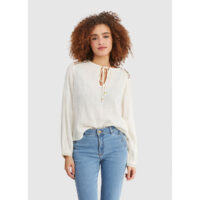 Blouse large manches longues col rond  broderies - Icode