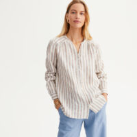 Blouse rayée en lin col rond manches longues - Anne Weyburn