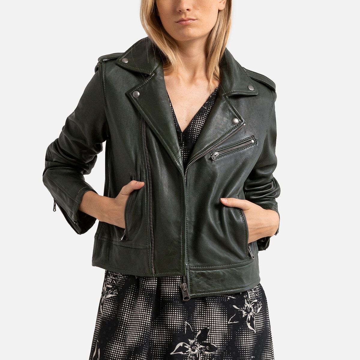 Blouson court asymétrique en cuir BOOGIE - Oakwood