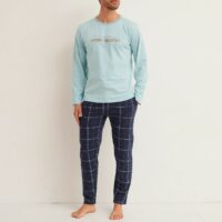 Pyjama long avec logo et pantalon à carreaux - Daniel Hechter