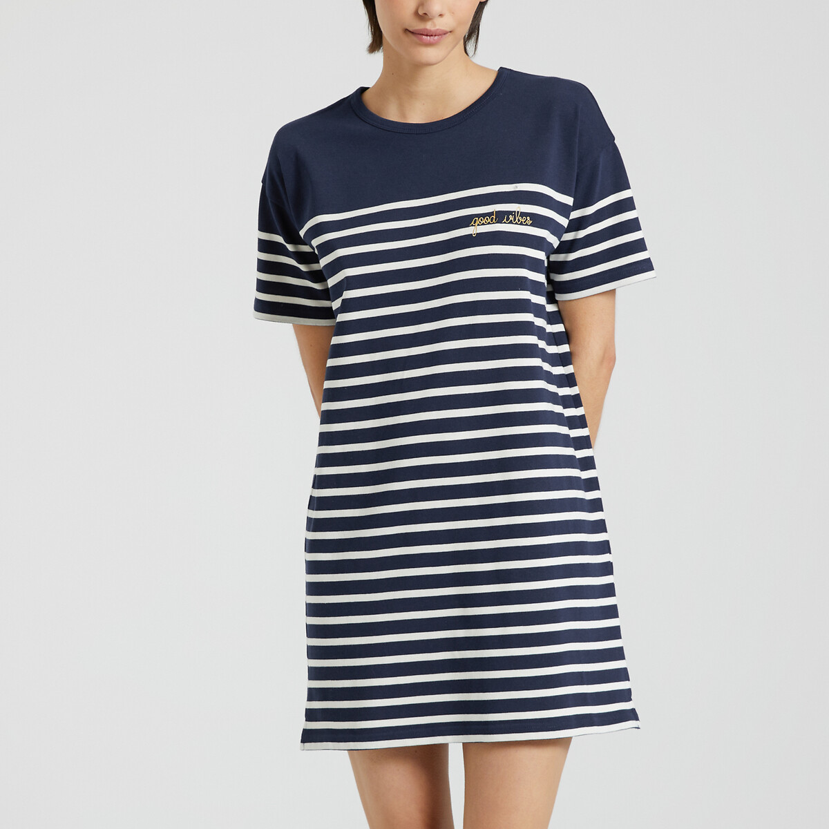 Robe t-shirt style marinière brodée GOOD VIBES - Maison Labiche