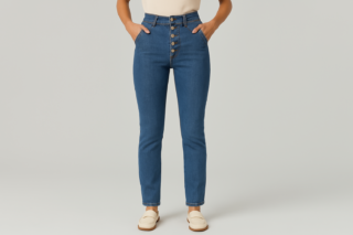 Jean femme à boutons apparents