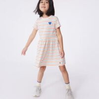 Robe enfant en coton manches courtes à rayures  et cœur-PetitBateau
