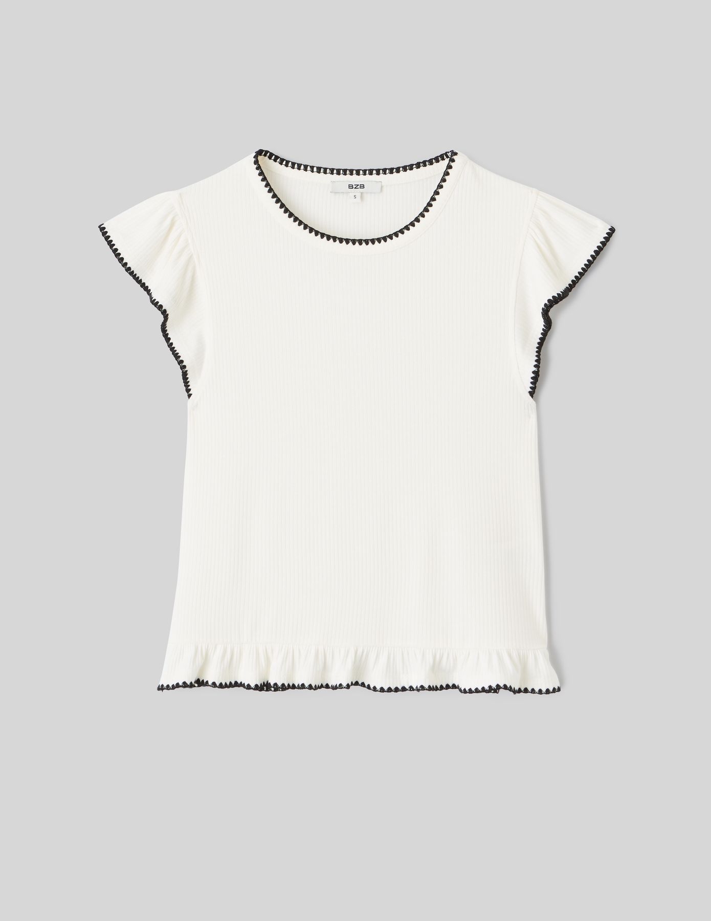 T-shirt surpiqures fantaisie – Blanc écru