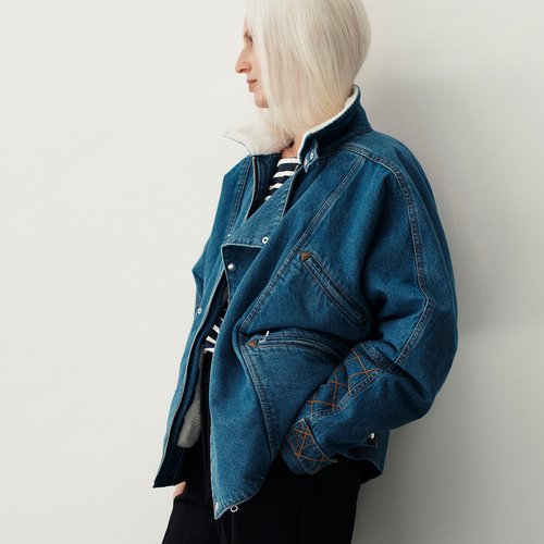 Blouson court en denim délavé, esprit motard – La redoute collections x sixsoeurs