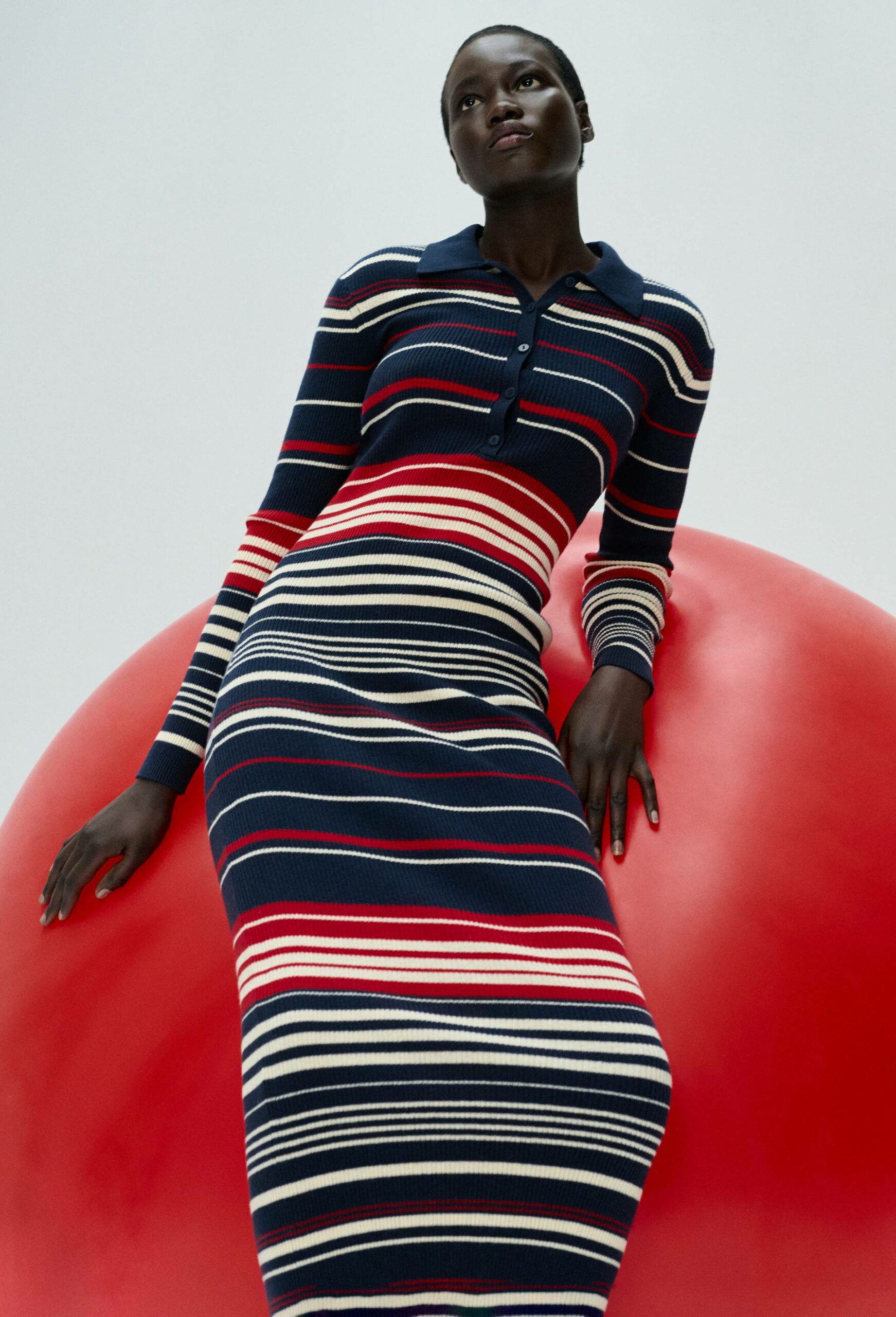 Robe polo rayée contenant du coton et cachemire